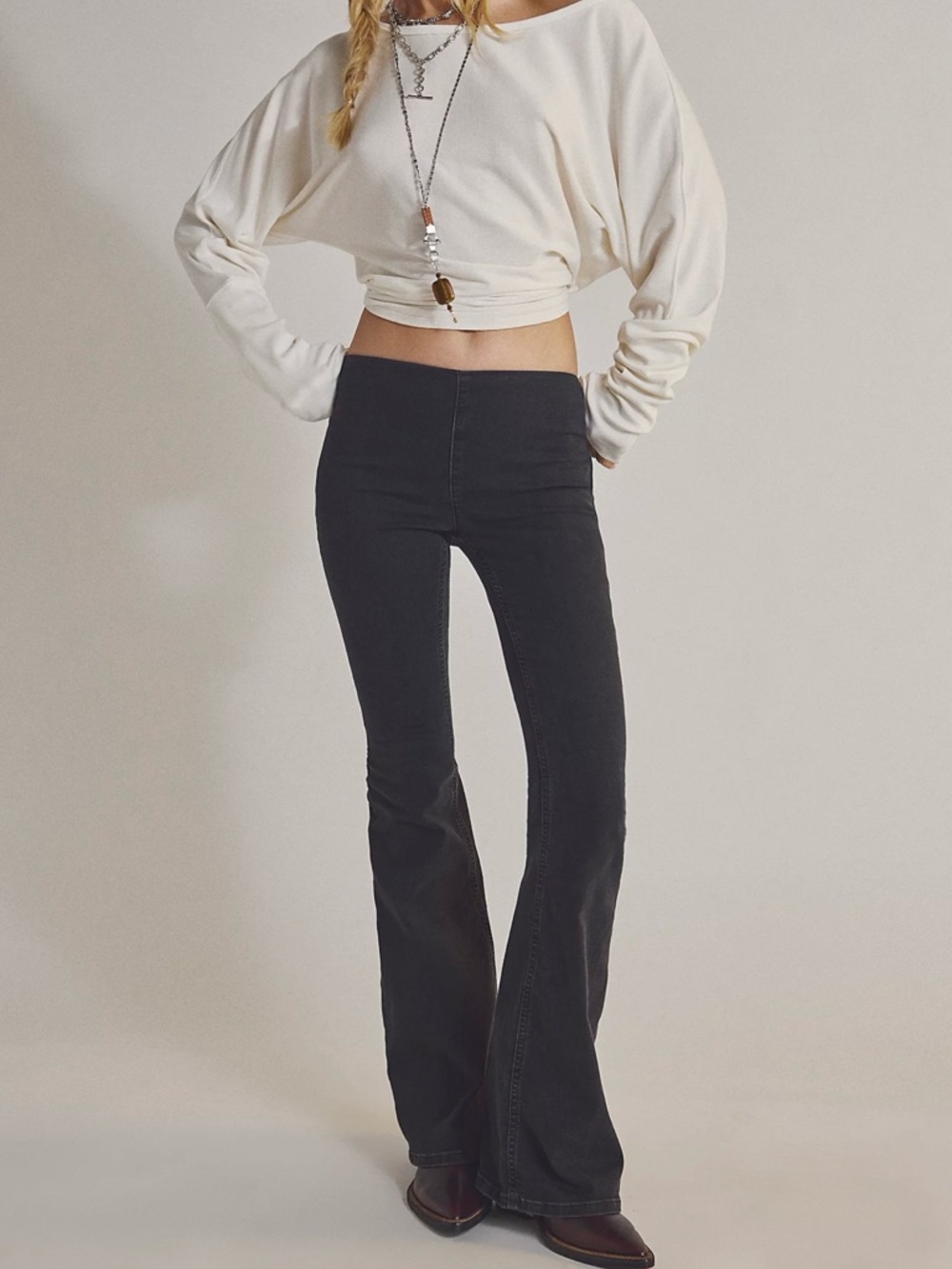 Free People Black Denim Pull On Flare Jeans Size 28x33